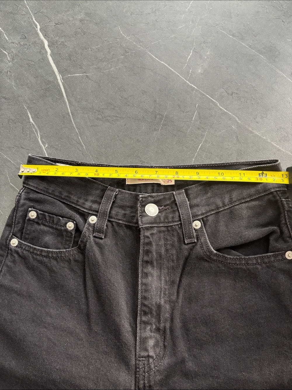 Levi’s High Loose Raw Frayed cropped hem Wide Leg High Waist Jeans Black 25 - Picture 3 of 6